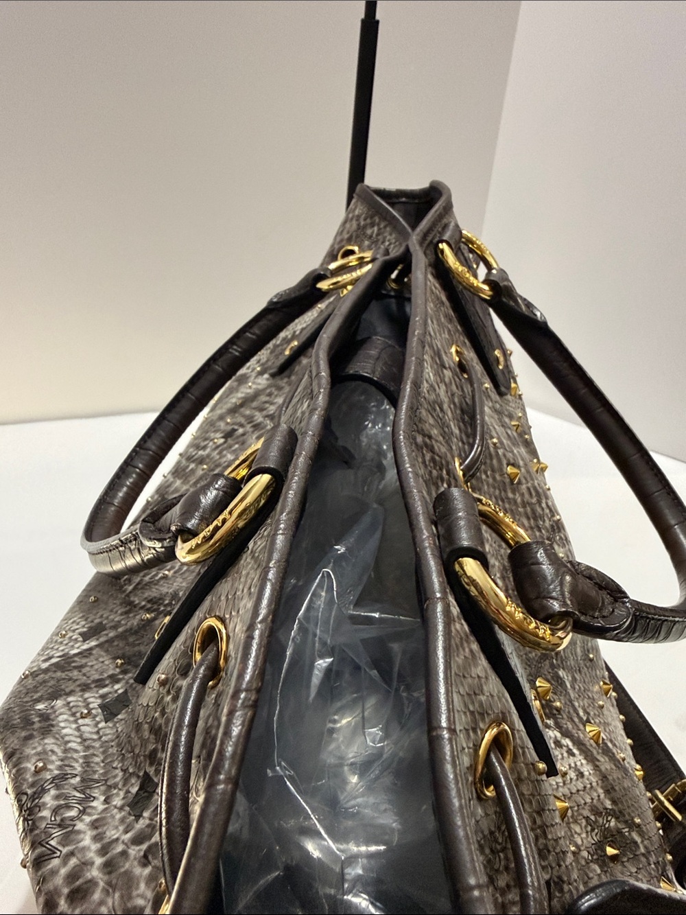 MCM Visetos Python Print Studded Shopper Tote - Picture 13 of 16